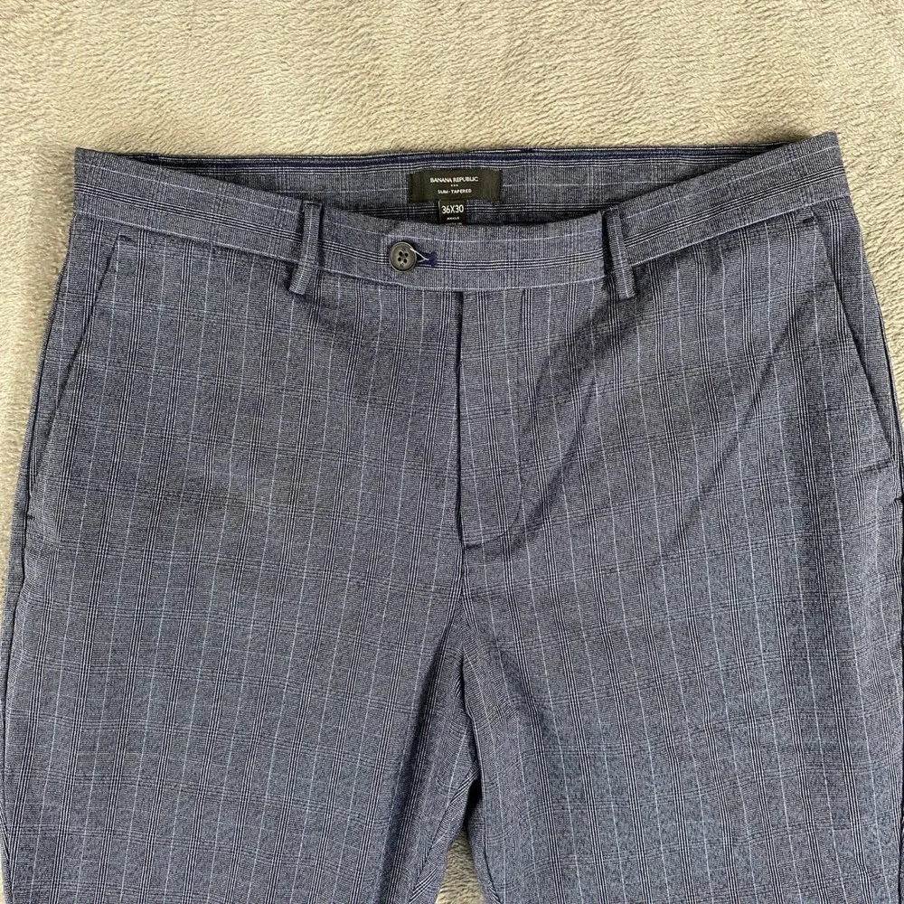 Banana Republic Pants Mens 36x30 Blue Slim Tapered Ankle Glen Plaid Pinstripe